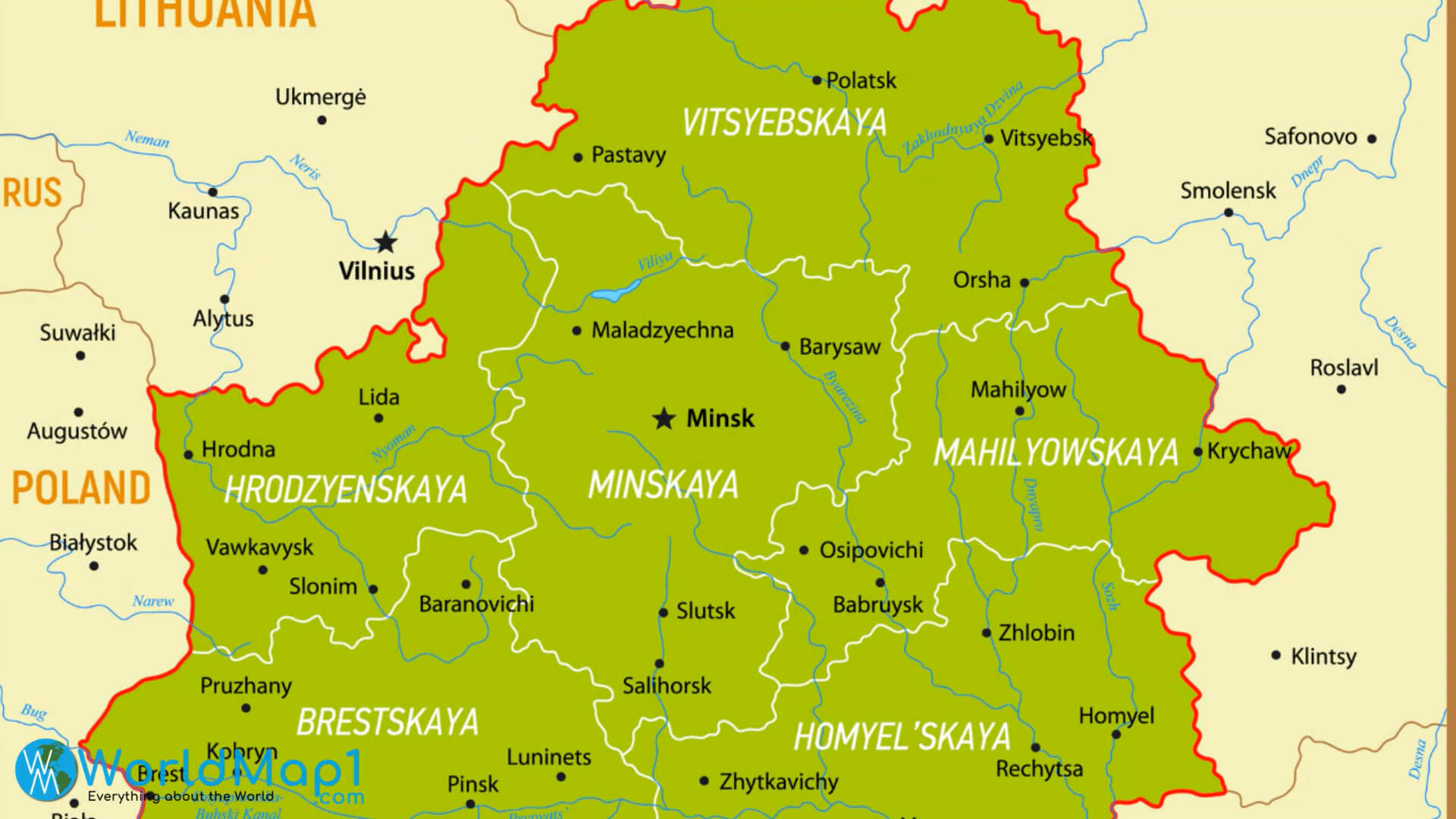 Carte regionale de la Bielorussie